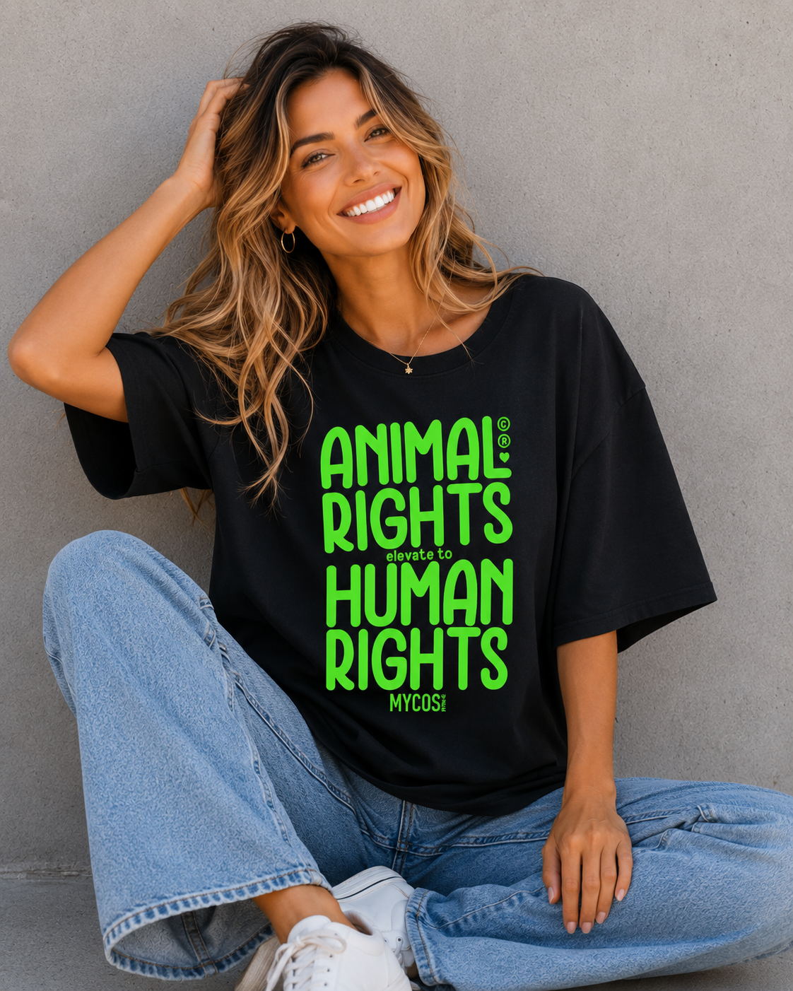 Vegan Damen T-Shirt Oversized Animal Rights (Einzelstück)